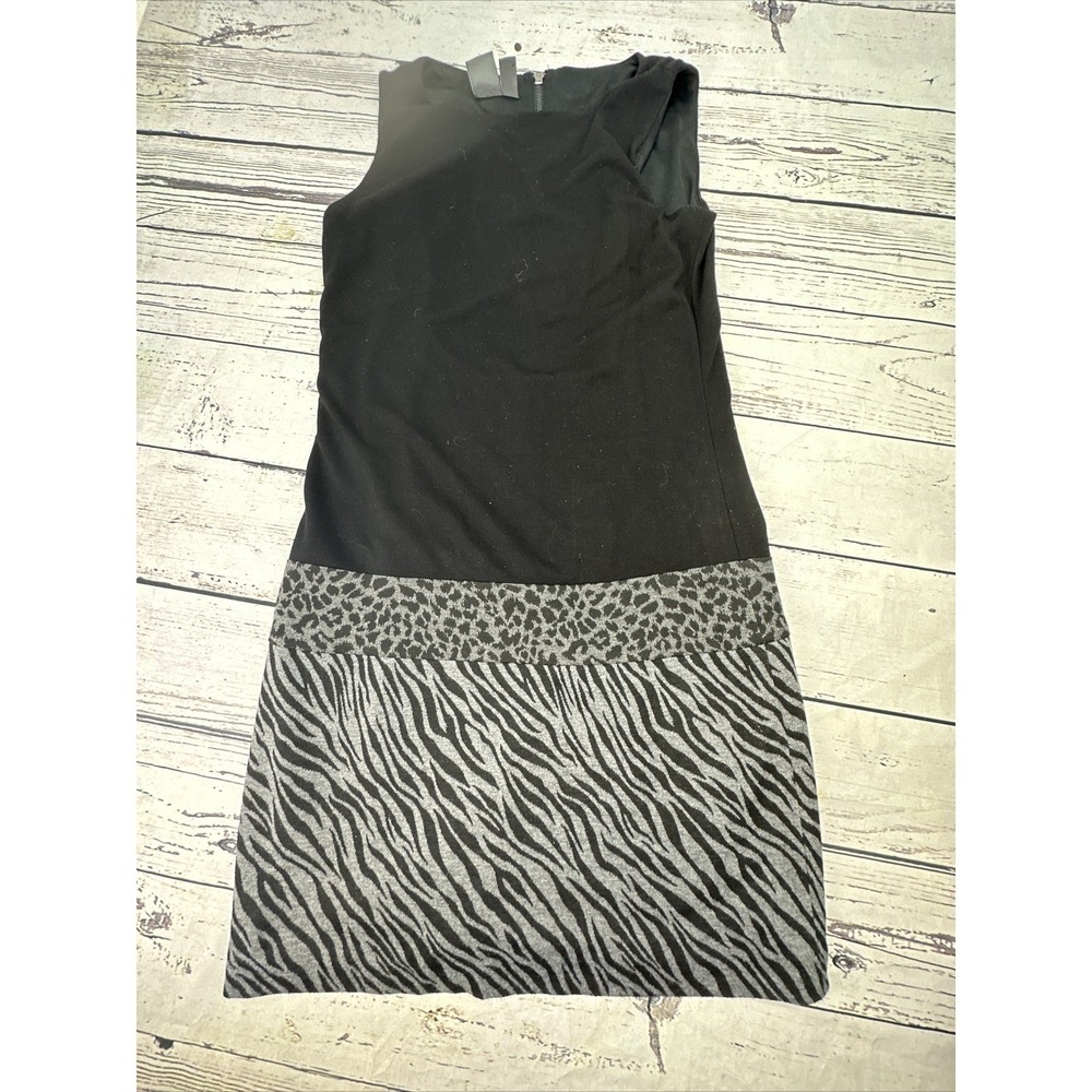 Muse Black Sleeveless Zebra Print Knee Length Dress Size 6 Small